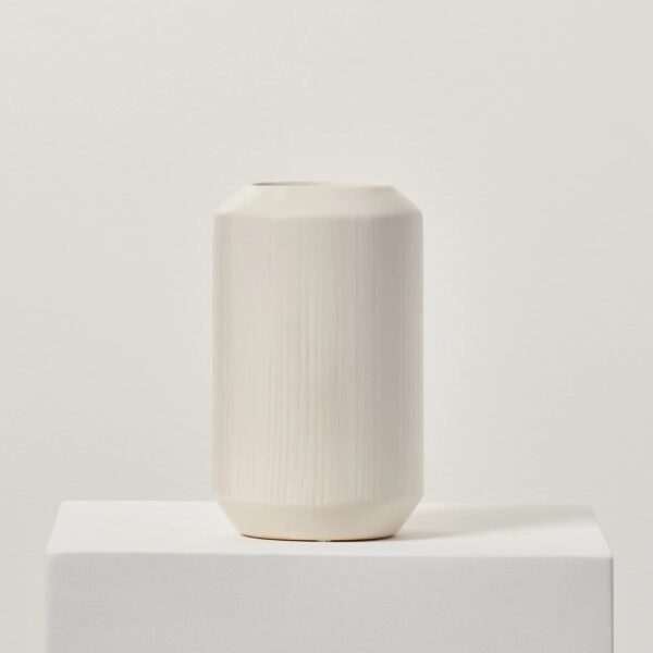 Textured Ceramic White Glazed Cylinder Vase Modern Watertight Floral Vessel