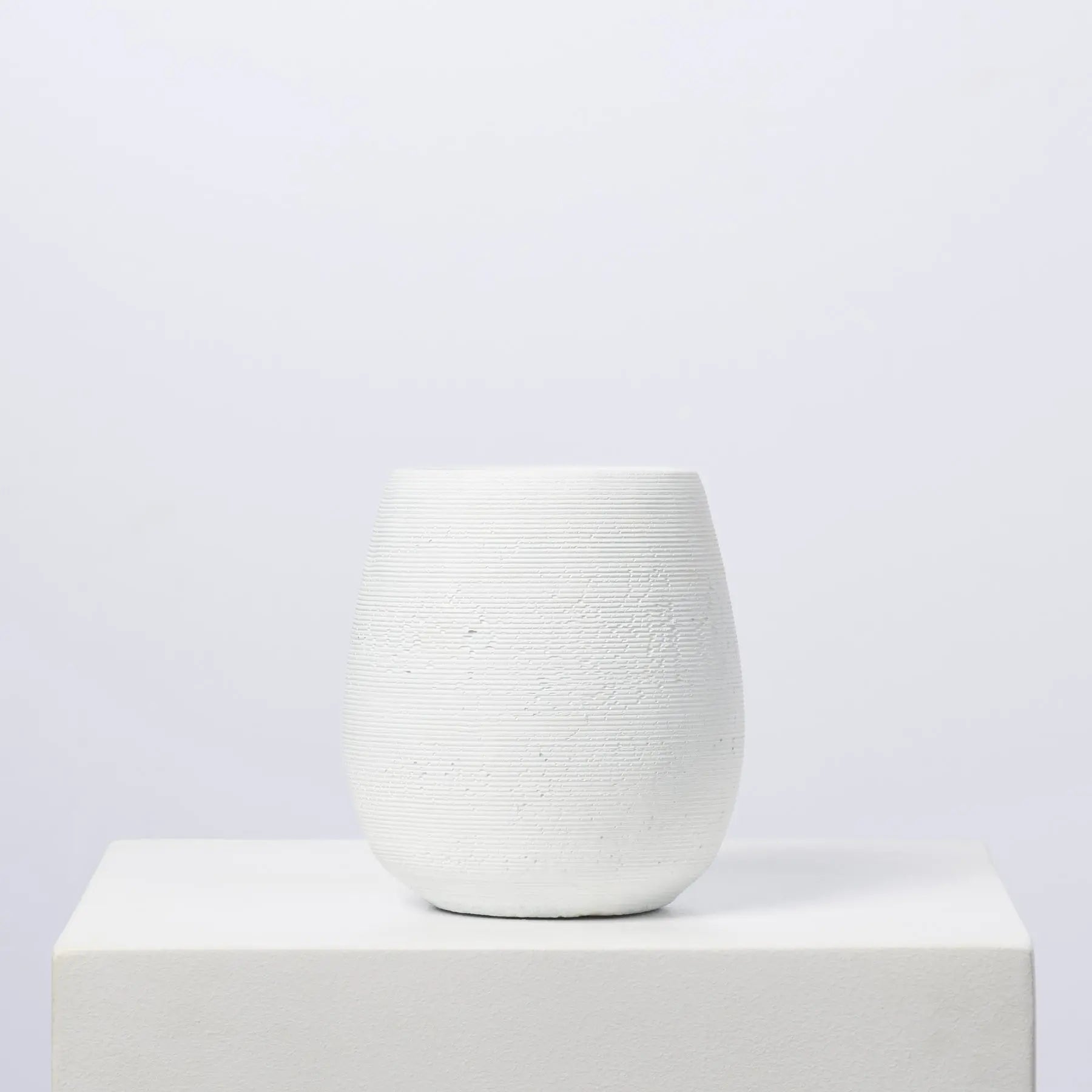 VAS1143MatteWhiteHorizontalGrooveCementFlowerPot.jpg Matte White Horizontal Groove Cement Flower Pot, artificial plant