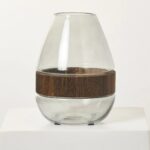 Clear Glass Teardrop Vase with Faux Wood Band - Clear Glass