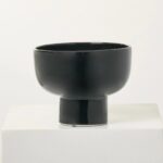 Glossy Ceramic Footed Fruit Bowl Modern Black Catchall Vessel - Black, decorative vase