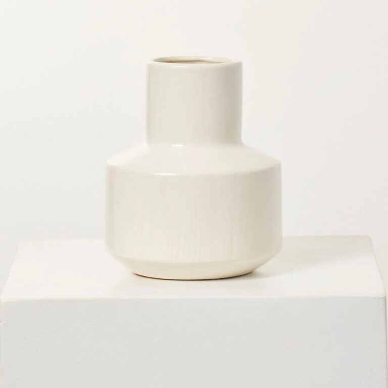 Glossy White Ceramic Modern Long Neck Vase - Glossy White
