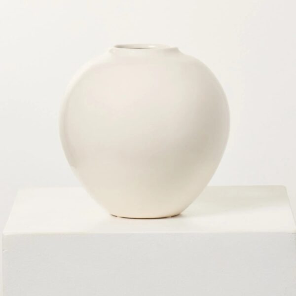 Glossy White Ceramic Pot Round Orb Vase - Glossy White