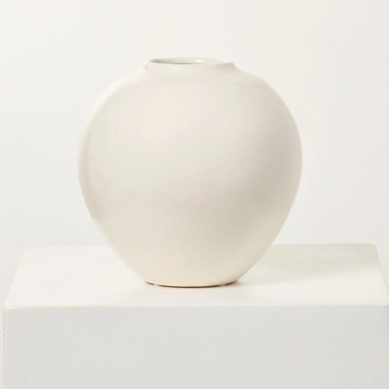 Glossy White Ceramic Pot Round Orb Vase - Glossy White