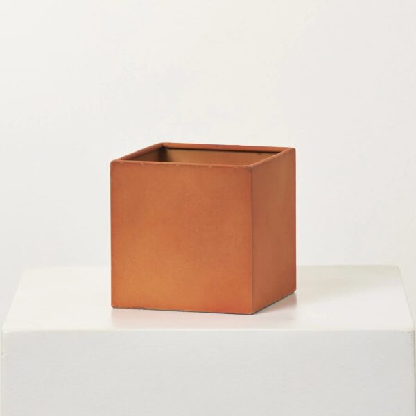 Metal Coated Cube Planter Box - Rust Orange