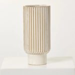 Astor Ivory Fluted Ceramic Vase with Smooth Footed Base - Available In 2 Sizes