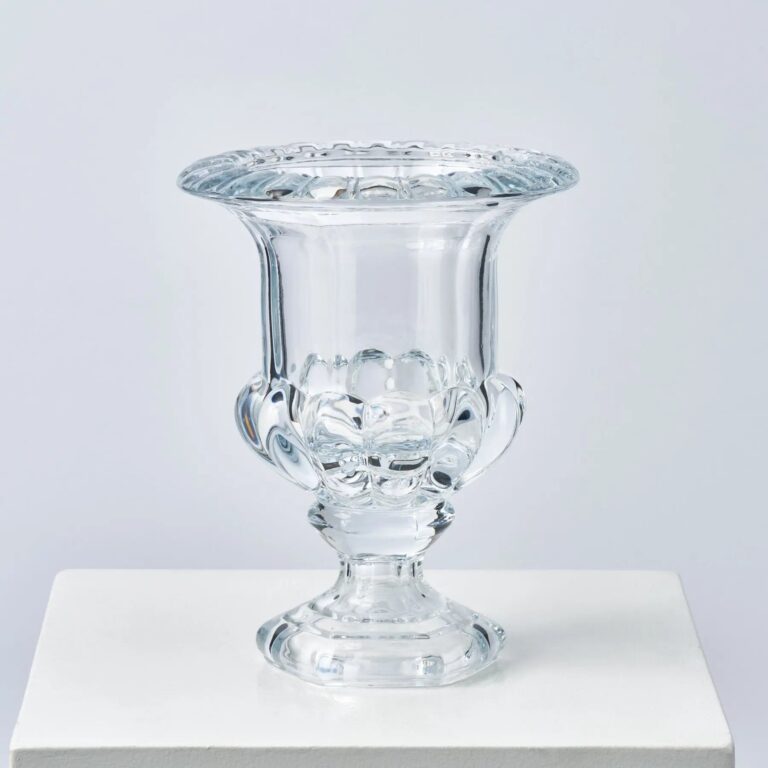 Large Elegant Beveled Glass Decorative Pedestal Vase - Clear Glass