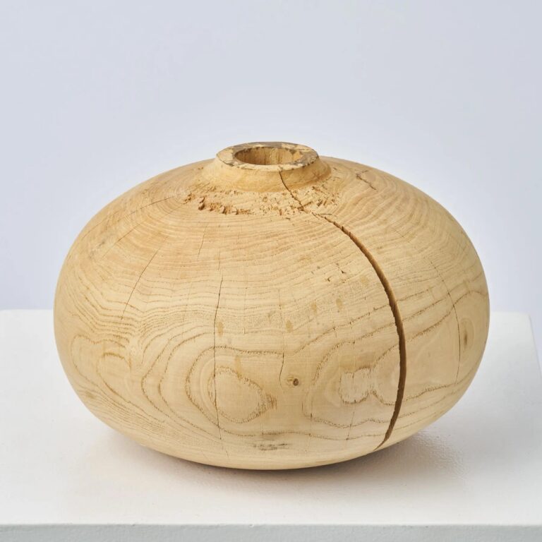 Round Squat Natural Crafted Turned Wood Artisan Vase