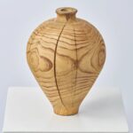 Amphora Style Natural Turned Wood Crafted Artisan Vase - Natural