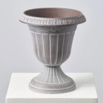 Faux Stone Pedestal Outdoor Urn Filler Pot - Stone Grey