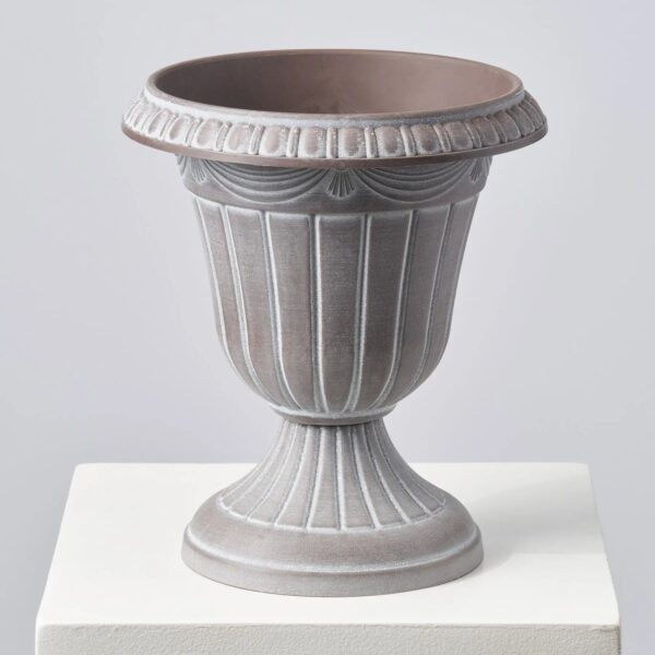 Faux Stone Pedestal Outdoor Urn Filler Pot - Stone Grey