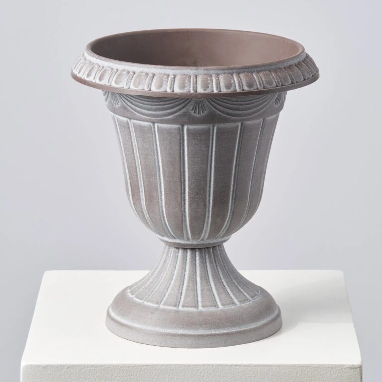 Faux Stone Pedestal Outdoor Urn Filler Pot - Stone Grey