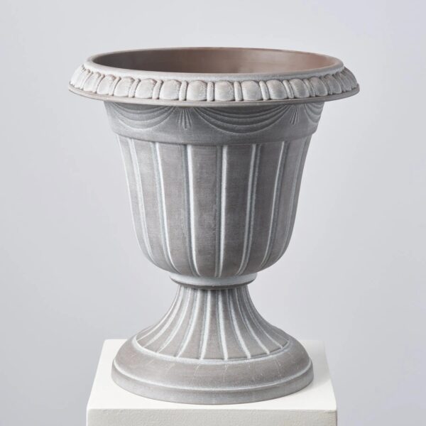Large Faux Stone Pedestal Outdoor Urn Filler Pot - Stone Grey