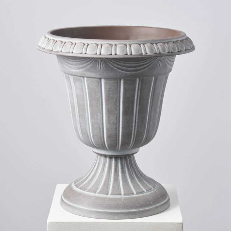 Large Faux Stone Pedestal Outdoor Urn Filler Pot - Stone Grey