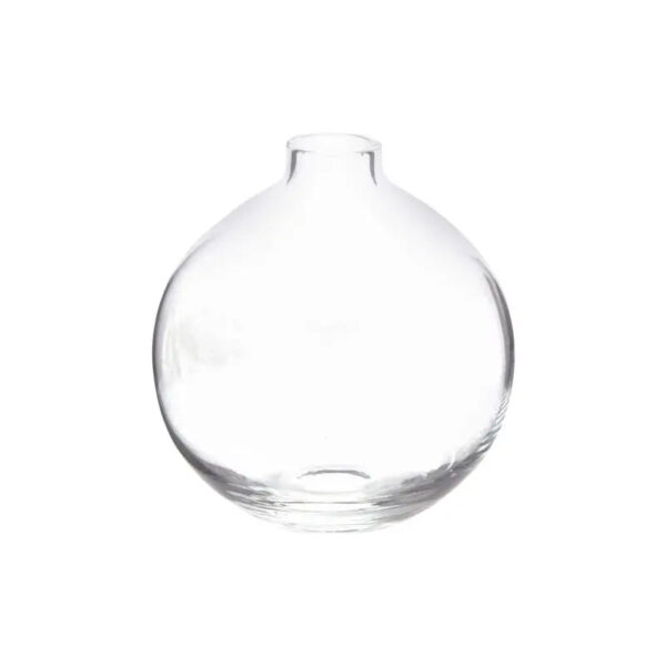 Close-up of vase silhouette detail on this Small Round Belly Clear Glass Bu Bud Vase