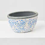 Vintage Blue Floral Aged Ceramic Crackle Glaze Oval Planter
