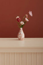 Close-up of leaf foliage texture on this Coral Orange and White Hand Painted Chinoiserie Ceramic