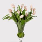 Pink Artificial Tulip Arrangement in Footed Glass Vase - 31 inch