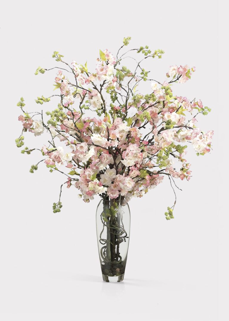 Pink Artificial Cherry Blossom Arrangement in Glass Vase - 35 inch