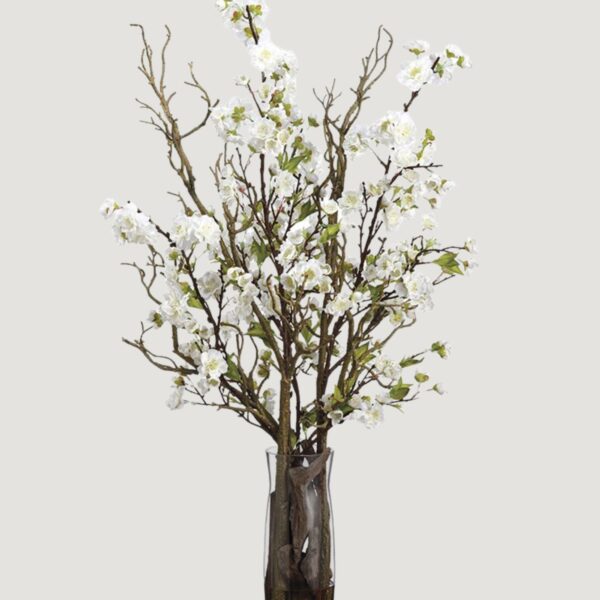 Large Fake Cherry Blossom Branch Arrangement in Glass Vase - 34 inch