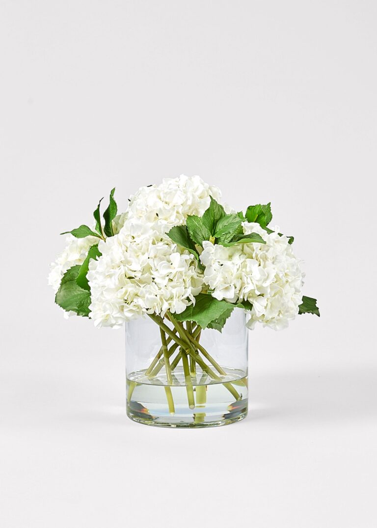 Faux Talc White Hydrangea Arrangement - 12 inch