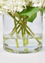 Detail view of stem and foliage layering from the Faux Talc White Hydrangea Arrangement