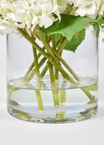 Detail view of stem and foliage layering from the Faux Talc White Hydrangea Arrangement