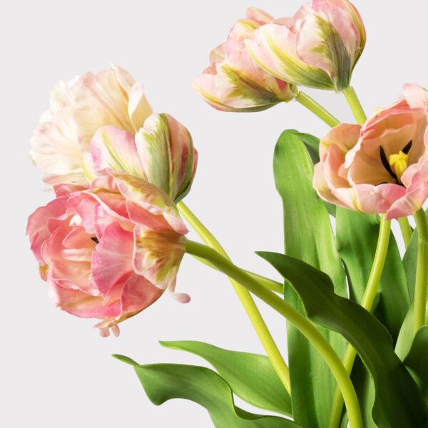Close-up of vase silhouette detail on this Mauve Pink Faux Blooming Tulip Glass Vase