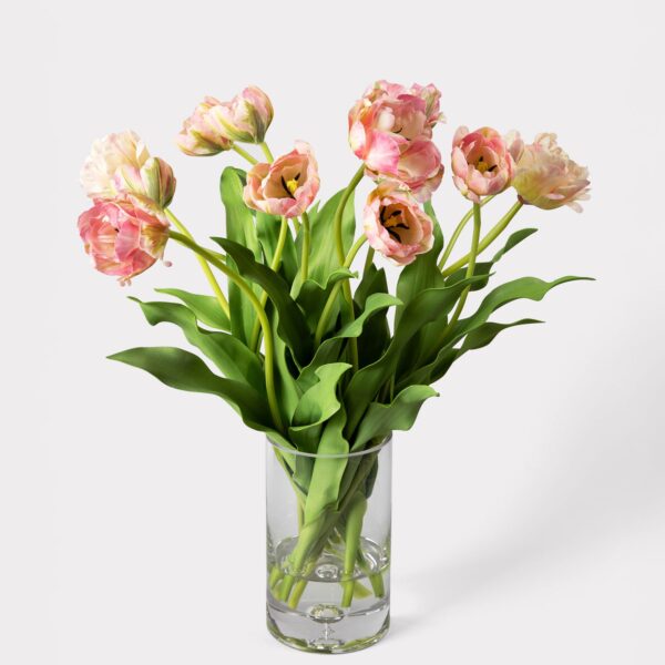 Mauve Pink Faux Blooming Tulip Arrangement in Glass Vase - 19 inch