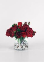 Faux Arrangement of Red Roses in Glass Vase - 13 inch