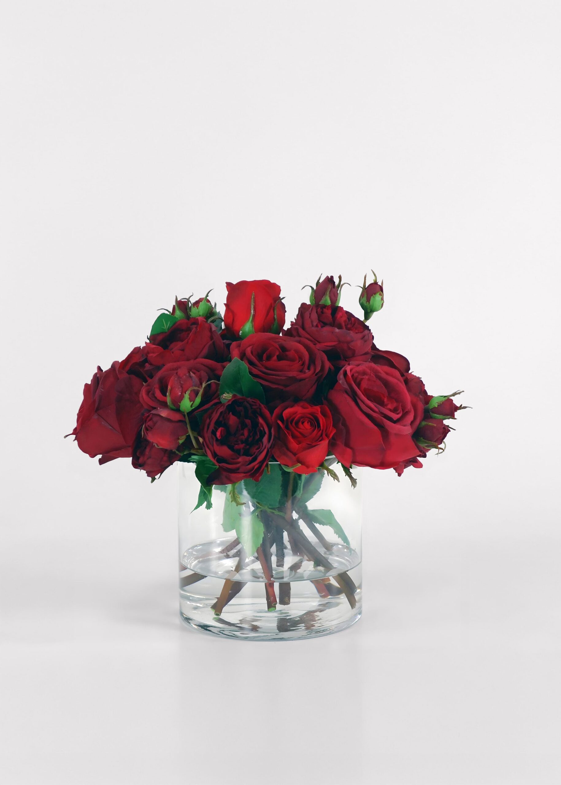 WIN-WDP739.RD_.jpg Faux Arrangement of Red Roses in Glass Vase - 13 inch