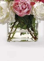 Alternate angle of the Pink and White Faux Peony Glass Vase Arrangement showing bloom arrangement