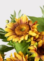 Alternate angle of the Faux Sunflower and Olive Leaf Glass Vase showing bloom arrangement in