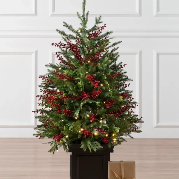 Outdoor Red Berry Evergreen Potted Tree