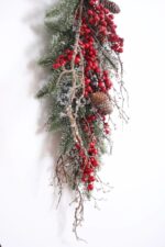The Waterproof Red Berry, Pinecone Door Holiday Swag shown in full, highlighting swag tail detail