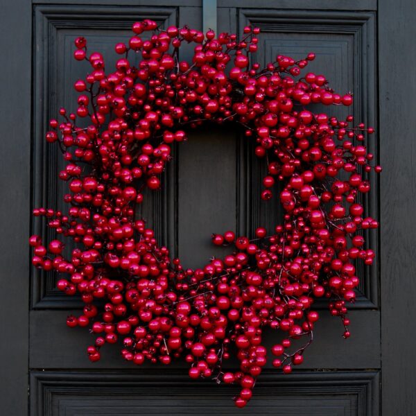 Waterproof Red Berry Front Door Christmas Holiday Front Door Wreath 24 inch