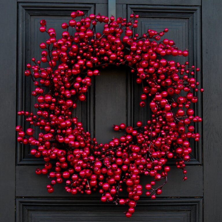 Waterproof Red Berry Front Door Christmas Holiday Front Door Wreath 24 inch