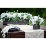 Hydrangea & Eucalyptus Faux Centerpiece in Planter - White
