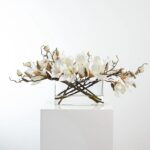 White Magnolia Blossom Branch Centerpiece Water Illusion Arrangement in Oval Pocket Vase