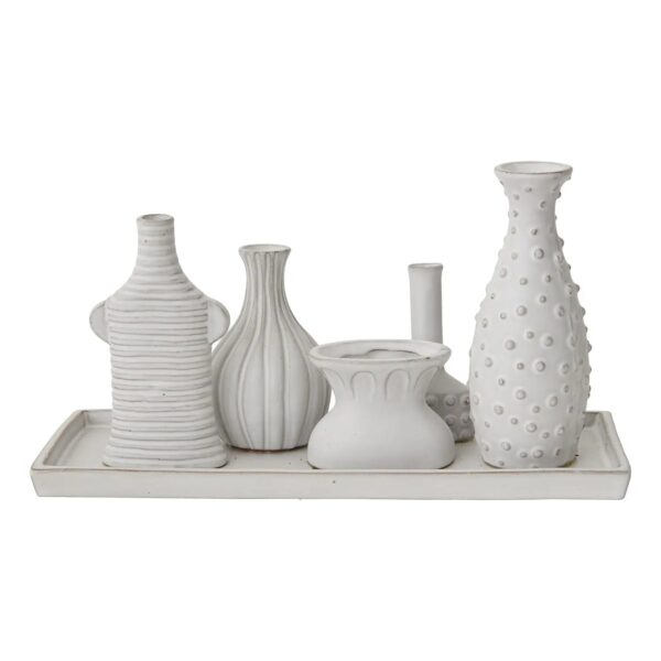White Matte Glazed Ceramic Multi Mini Vase Chic Bud Flower Rectangle Vessel