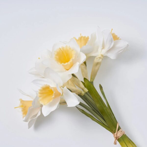 Close-up of bloom tips on this White Silk Daffodil Faux Floral 6 Wired Stems