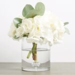 The White Hydrangea and Eucalyptus Water Glass Cylinder Vase shown in full, highlighting vase silhouette