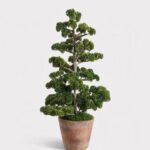 Fake Ming Pine Tree Winter Potted Plant in Cement Pot - 24 inch