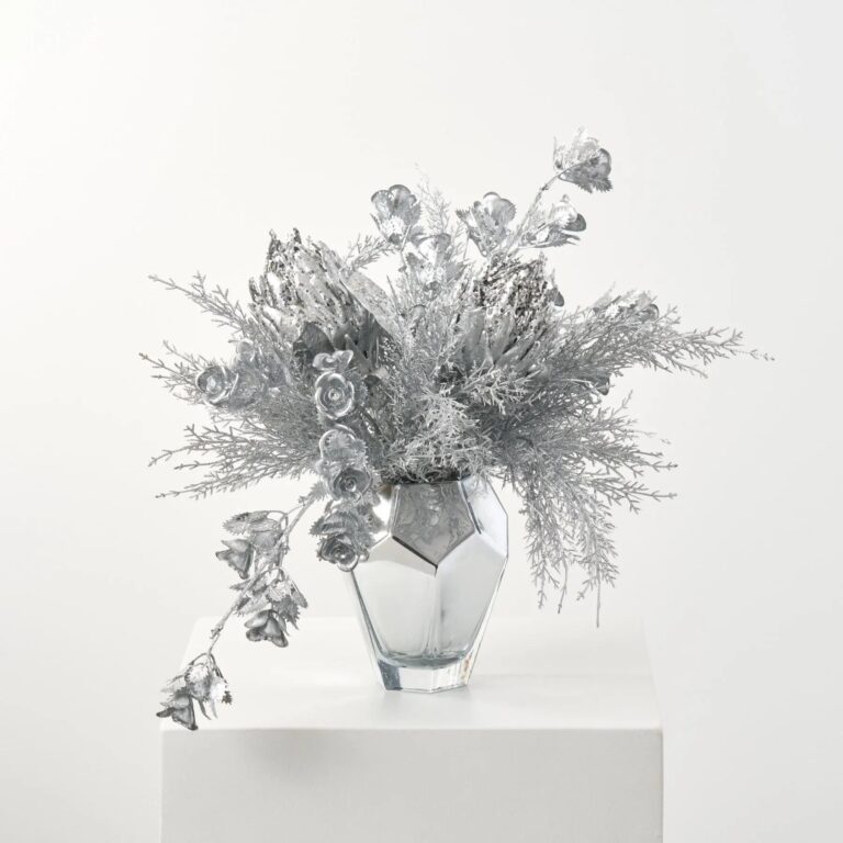 Ice Queen - Silver Protea, Mini Rose and Cedar Holiday Christmas Arrangement