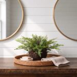 Close-up of leaf foliage texture on this 11 inch Artificial Mixed Fern Moss Basket