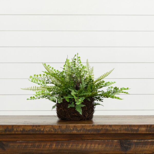 11 inch Artificial Mixed Fern Plant with Twig and Moss Basket