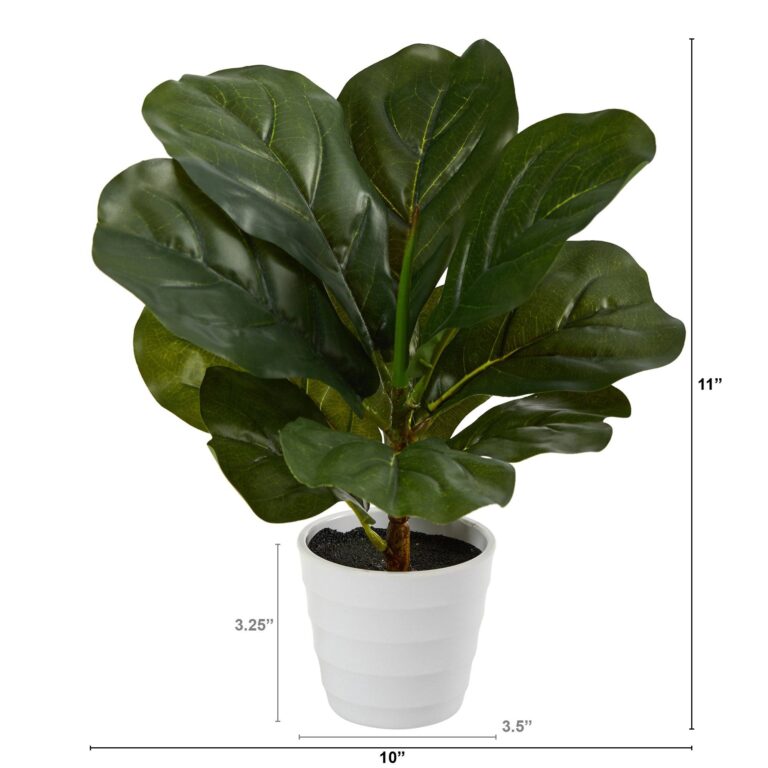 Close-up of leaf foliage texture on this 11' Fiddle Leaf Artificial Plant White Planter Real