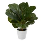 11' Fiddle Leaf Artificial Plant in White Planter Real Touch