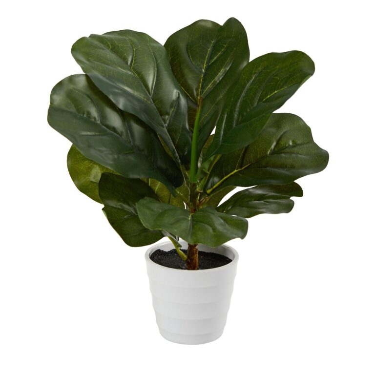 11' Fiddle Leaf Artificial Plant in White Planter Real Touch