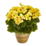11in. UV Resistant Artificial Geranium in Ceramic Planter Indoor Outdoor - Yellow