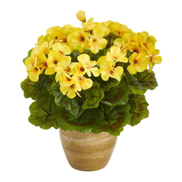 11in. UV Resistant Artificial Geranium in Ceramic Planter Indoor Outdoor - Yellow
